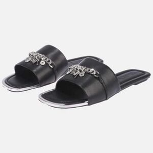 DKNY Women's Black Leather Holden Charms Flat Sandals Size 8